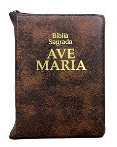 Livro Bíblia Sagrada Ave Maria Marron com Ziper Bolso