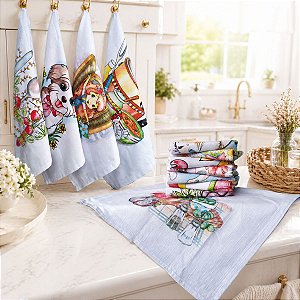 Kit com 12 Panos de Prato Estampado Gourmet Alvejados Panos de Prato Grossos Trama 11