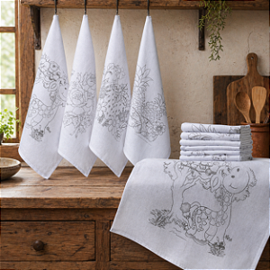 Kit Com 12 Panos de Prato - Riscado Para Pintura