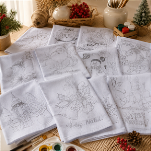 Panos de Prato Contorno Natal Kit com 12 para Artesanato
