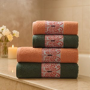 Jogo De Banho 4 Peças 350g/M²  Hanna 100% Algodão Cor:Cinza/Rosa