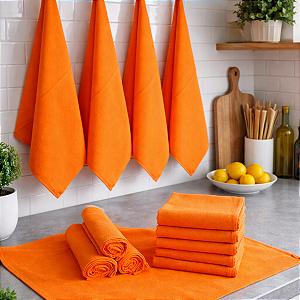 Kit 12 Panos de Prato Algodao Laranja Liso 50x68 Centímetros