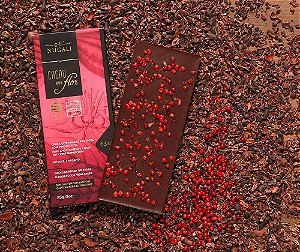 Tablete chocolate cacau em flor 63 % com pimenta rosa