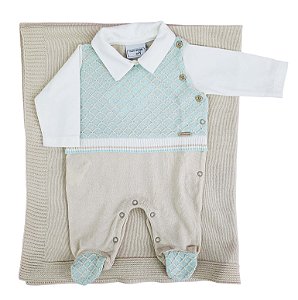 Saída Maternidade de tricot  c/ colete - 2 peças - Tam. RN - Noruega - Ref.:118120