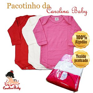 Pacotinho c/ 3 bodys Carolina Baby - Tam. Rn/P/M/G - Ref.:09412