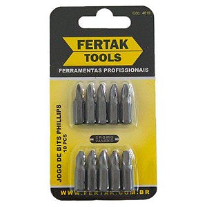 Bits para Furadeira Fertak Phillips Jogo com 10 Peças