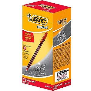 Caneta Esferográfica Bic Cristal Precisão 0.7mm Ultra Fina Vermelha Caixa com 25 Unidades