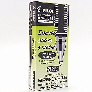 Caneta Esferográfica Pilot BPS Grip 1.6mm Ponta Grossa Preta Caixa com 12 Unidades