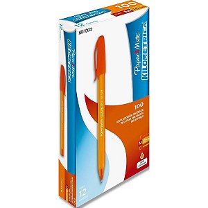 Caneta Esferográfica Paper Mate Kilometrica 1.0mm Ponta Média Laranja Caixa com 12 Unidades