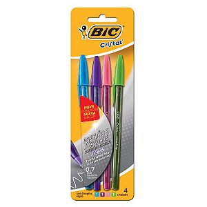 Caneta Bic Cristal Precisão Ultra Fina 0.7mm Cores Sortidas 04 Unidades