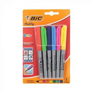 Marcador Permanente Bic Grip Ponta 0,8 - 1,8mm Colorido Embalagem com 6 Unidades