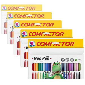 Caneta Hidrocor Compactor Neo-Pen Mirim com 24 Cores - 5 Caixas