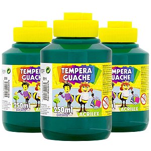 Tinta Guache Acrilex 250ml Verde Bandeira 511 - 3 Potes