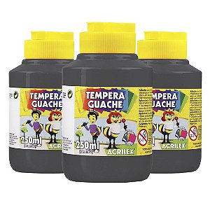 Tinta Guache Acrilex 250ml Cinza 933 - 3 Potes