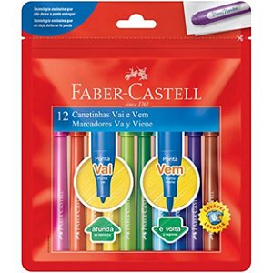 Caneta Hidrocor Faber-Castell Vai e Vem com 12 Cores