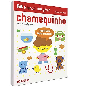 Papel Sulfite Chamequinho A4 180g Criativo Branco com 50 Folhas