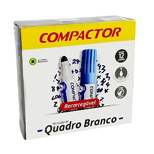 Marcador para Quadro Branco Compactor Azul Recarregável com 12 Unidades