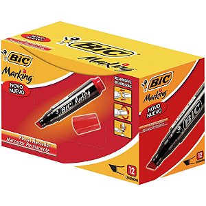 Marcador Permanente Recarregável Bic Marking 1,5 - 3,0mm Vermelho com 12 Unidades