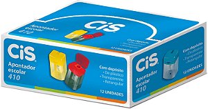 Apontador Escolar CIS 410 Plástico com Depósito Caixa com 12 Unidades