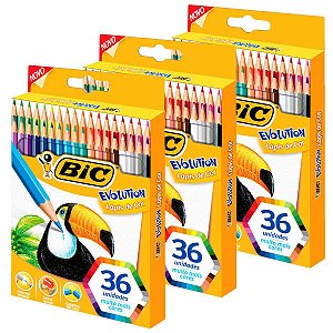 Lápis de Cor Bic Evolution Sextavado 12 Cores - 3 Caixas