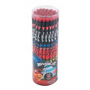 Lápis Tris Preto HB Miraculous Redondo com Borracha Caixa com 48 Unidades