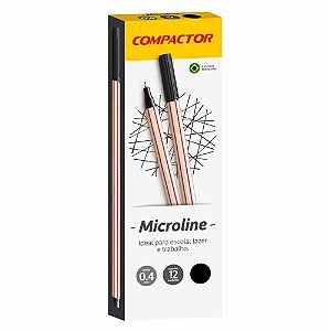 Caneta Hidrográfica Compactor Microline 0.4mm Ultrafina Preta Caixa com 12 Unidades