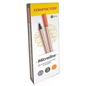 Caneta Hidrográfica Compactor Microline 0.4mm Ultrafina Laranja Caixa com 12 Unidades