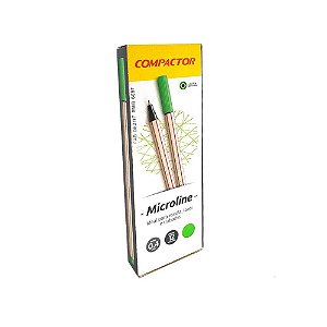 Caneta Hidrográfica Compactor Microline 0.4mm Ultrafina Verde Claro Caixa com 12 Unidades