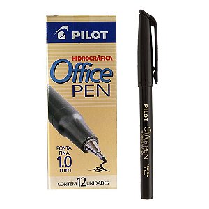 Caneta Hidrográfica Pilot Office Pen 1.0mm Fina Preta Caixa com 12 Unidades