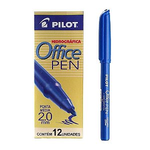 Caneta Hidrográfica Pilot Office Pen 2.0mm Média Azul Caixa com 12 Unidades