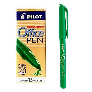 Caneta Hidrográfica Pilot Office Pen 2.0mm Média Verde Caixa com 12 Unidades