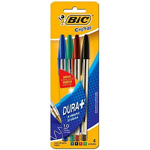 Caneta Esferográfica Bic Cristal Dura Mais 1.00mm Cartela com 4 Cores