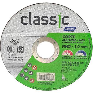 Disco De Corte Norton Classic P/A Inox 115x1,0x22,23mm