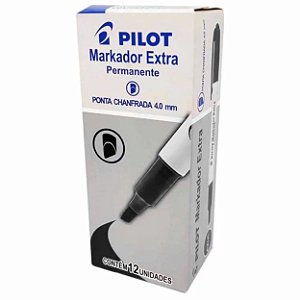 Marcador Permanente Pilot Ponta Redonda 4mm Preto Caixa com 12 Unidades