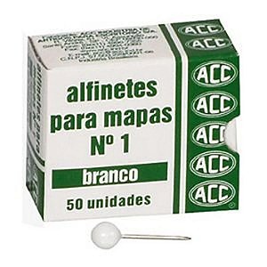 Alfinete para Mapa ACC Número 1 Branco com 50 Unidades