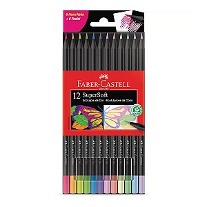 Lápis de Cor Faber-Castell Supersoft Redondo 6 Cores Neon e 6 Pasteis