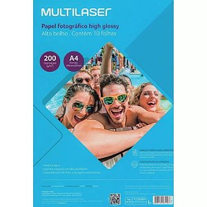 Papel Fotográfico Multilaser Glossy A4 200g com 10 Folhas