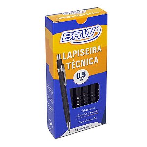 Lapiseira Técnica Brw Preta Com Borracha 0,5 mm Ref LP0512 com 12 Unidades