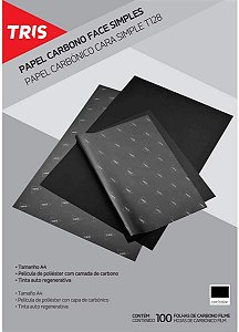 Papel Carbono Preto Tris T128 Simples Pacote com 100 Folhas
