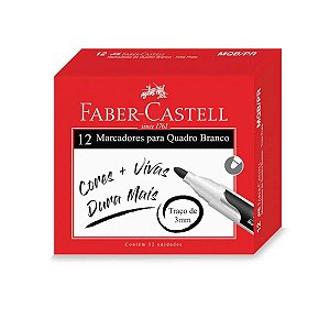 Marcador Faber Castell para Quadro Branco Preto com 12 Unidades