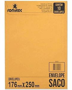 Envelope Saco Romitec Kraft Ouro KO25 176 x 250mm com 10 Unidades