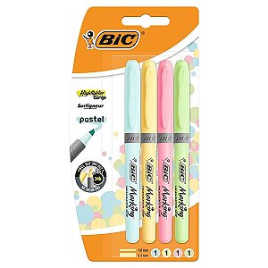 Marca Texto Bic Marking Pastel Sortidos Blister com 4 Cores