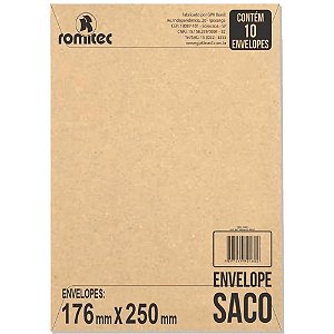 Envelope Saco Romitec Kraft Natural KN25 176 x 250 mm com 10 Unidades