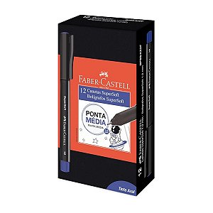 Caneta Hidrográfica Faber Castell SuperSoft Azul 1.0mm Ponta Média com 12 Unidades