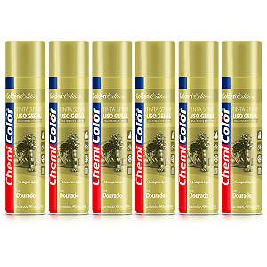 Tinta Spray Chemicolor Uso Geral Dourado 400ml 6 Latas