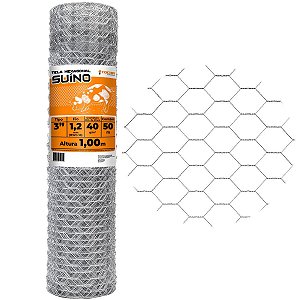 Tela Hexagonal Suína Tocha 1 x 50 metros Fio de 1,2mm