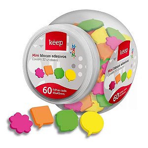 Pote com 50 Mini Blocos Adesivos Keep Cores Sortidas 45 x 45 mm com 60 Folhas