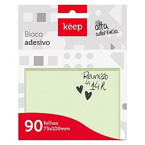 Bloco Adesivo Keep Verde 75 x 100 mm com 90 Folhas