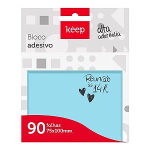 Bloco Adesivo Keep Azul 75 x 100 mm com 90 Folhas