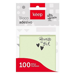 Bloco Adesivo Keep Verde 75 x 75 mm com 100 Folhas